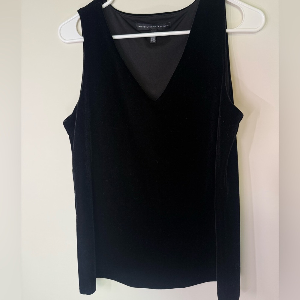 White House Black Market Black V-Neck Velvet Blouse